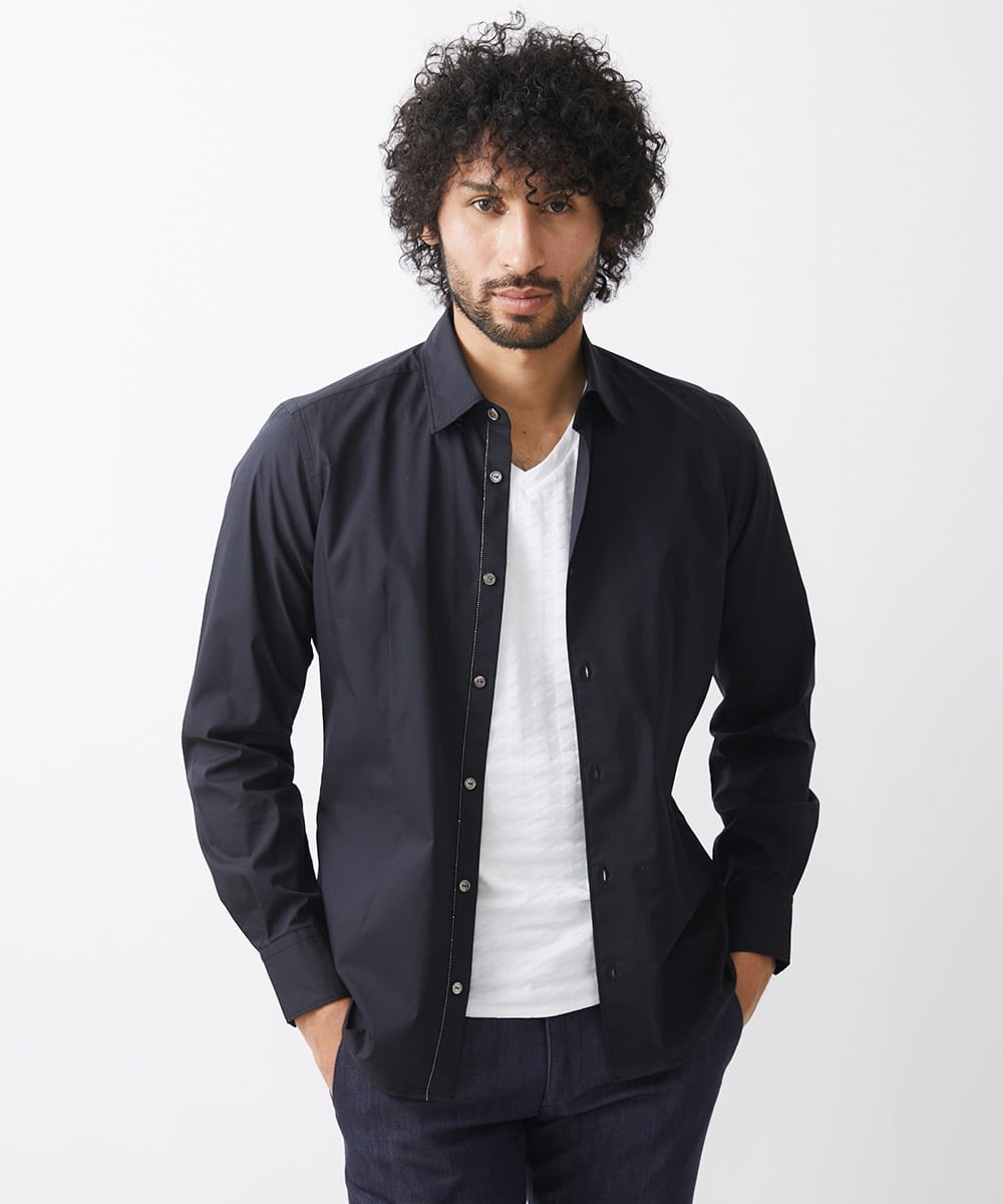 MNBJX58230 MICHEL KLEIN HOMME(ミッシェルクラン オム) スマートストレッチ長袖シャツ ブラック