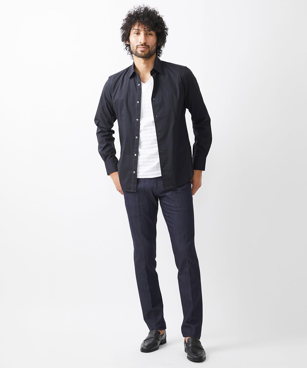 MNBJX58230 MICHEL KLEIN HOMME(ミッシェルクラン オム) スマートストレッチ長袖シャツ ブラック