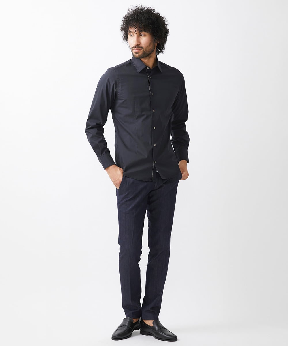 MNBJX58230 MICHEL KLEIN HOMME(ミッシェルクラン オム) スマートストレッチ長袖シャツ ブラック