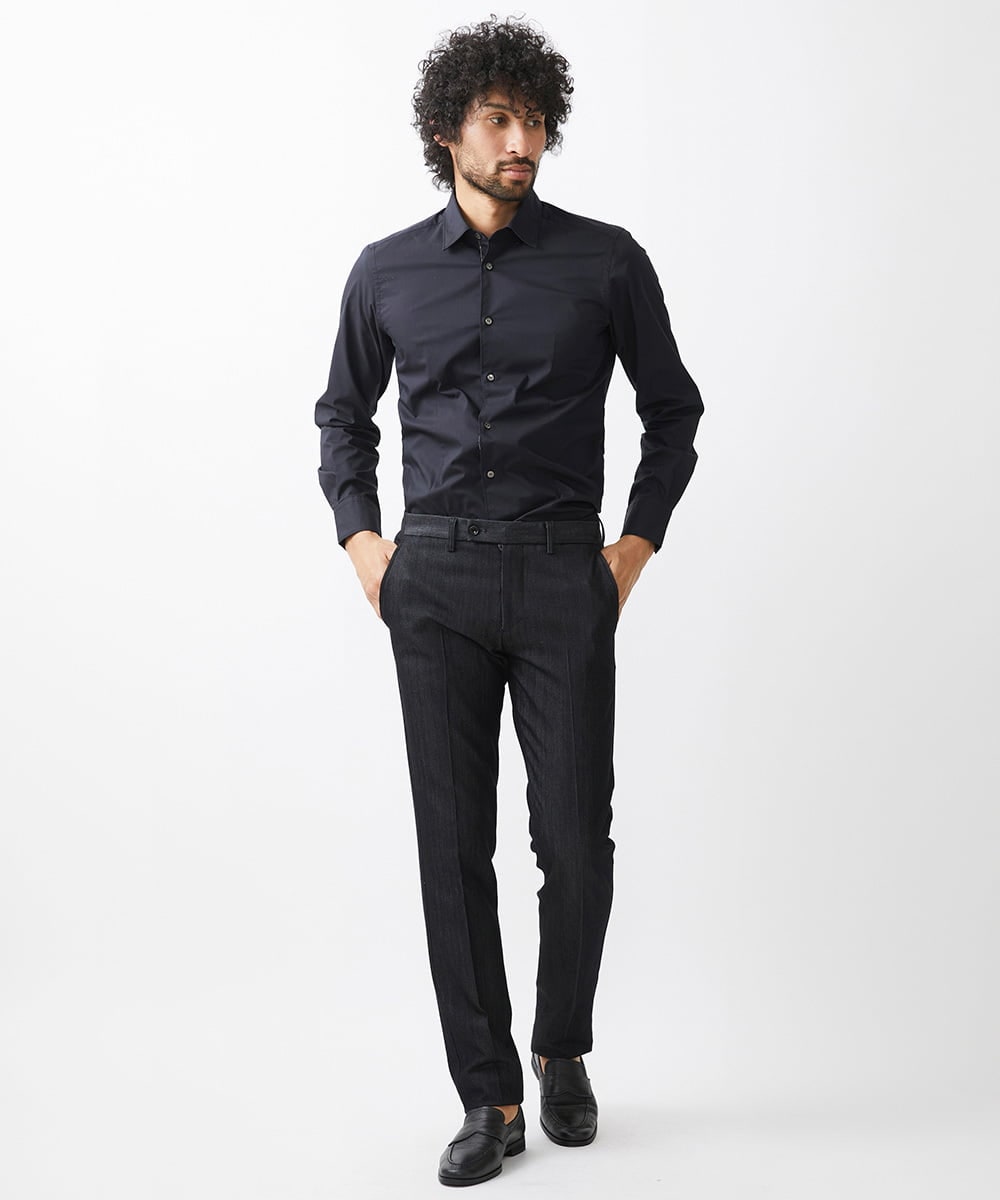 MNBJX58230 MICHEL KLEIN HOMME(ミッシェルクラン オム) スマートストレッチ長袖シャツ ブラック
