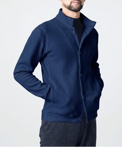 MNCAI50270 MICHEL KLEIN HOMME ウェーブ柄スタンドカラーボタンカーディガン