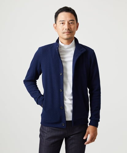 MNCAI50270 MICHEL KLEIN HOMME ウェーブ柄スタンドカラーボタンカーディガン