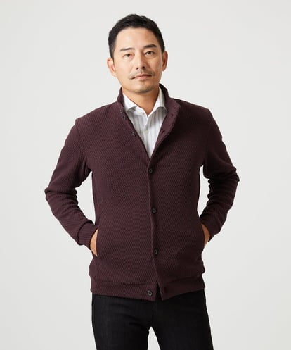 MNCAI50270 MICHEL KLEIN HOMME ウェーブ柄スタンドカラーボタンカーディガン