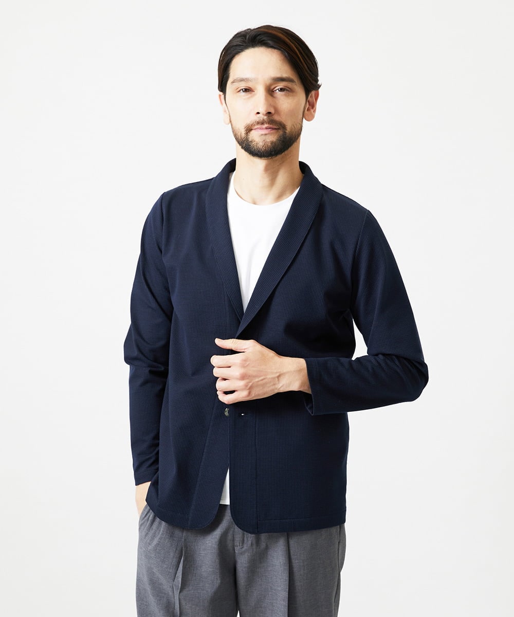 MNCIF71360 MICHEL KLEIN HOMME(ミッシェルクラン オム) 《日本製》ブロックショールカラーカーディガン ネイビー