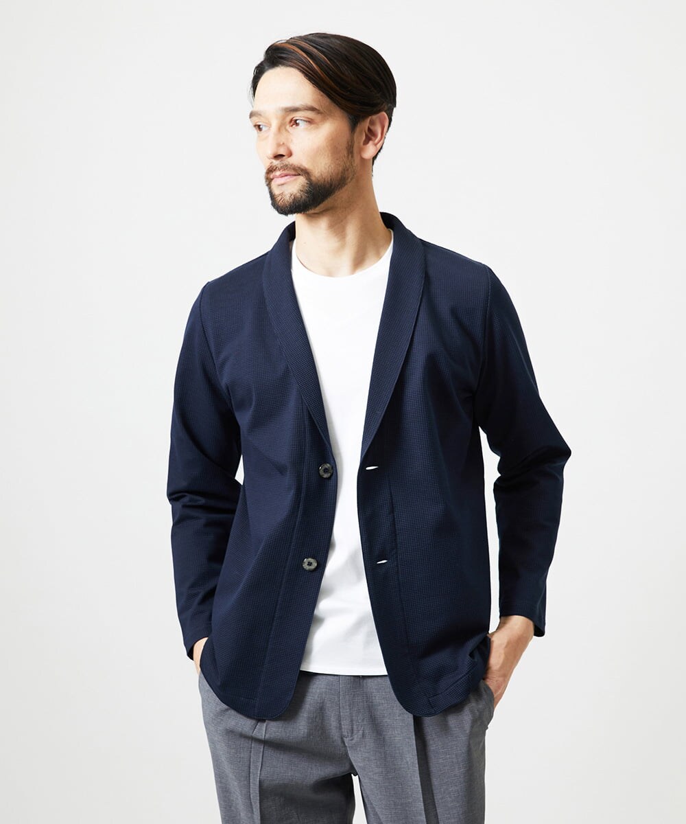 MNCIF71360 MICHEL KLEIN HOMME(ミッシェルクラン オム) 《日本製》ブロックショールカラーカーディガン ネイビー