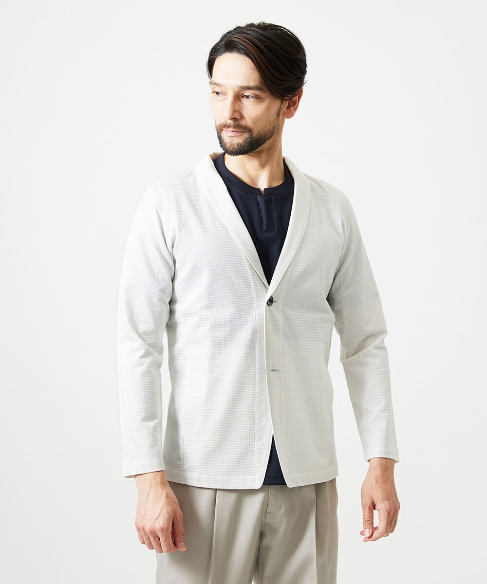MNCIF71360 MICHEL KLEIN HOMME(ミッシェルクラン オム) 《日本製》ブロックショールカラーカーディガン アイボリー