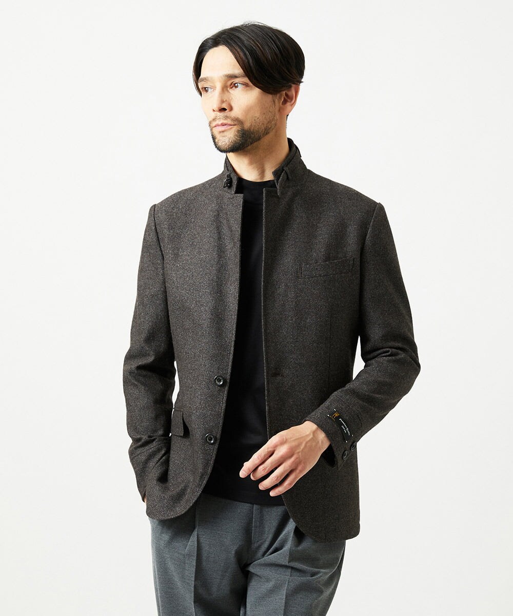 MNDAI51490 MICHEL KLEIN HOMME(ミッシェルクラン オム) ウールコットンコンバーチブルジャケット ブラウン