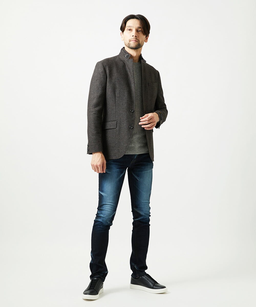 MNDAI51490 MICHEL KLEIN HOMME(ミッシェルクラン オム) ウールコットンコンバーチブルジャケット ブラウン