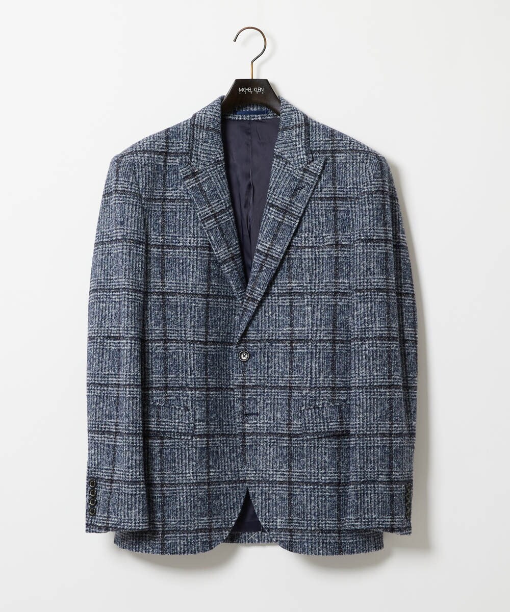 MNDAI52630 MICHEL KLEIN HOMME(ミッシェルクラン オム) チェック柄ピークドラペルジャケット ブルー