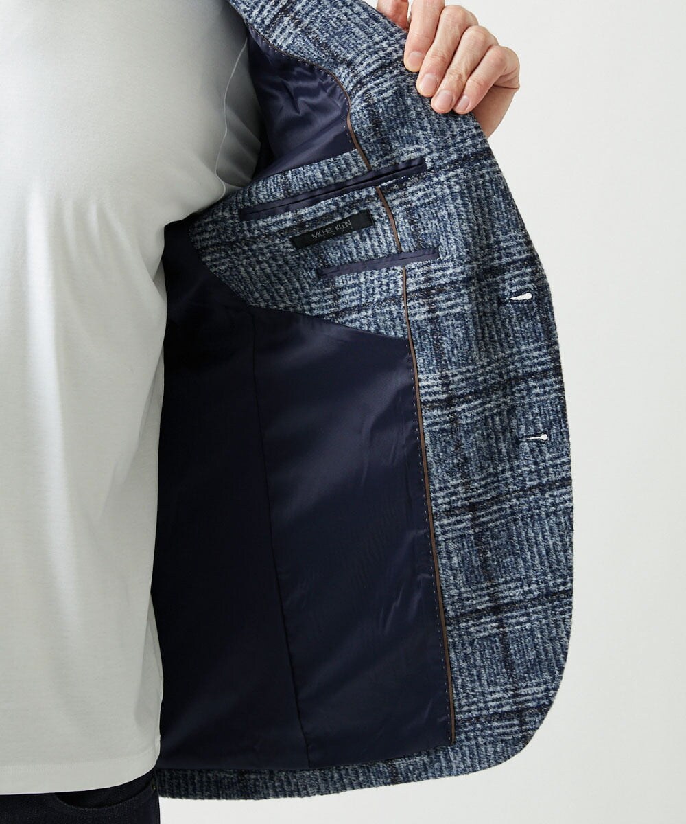 MNDAI52630 MICHEL KLEIN HOMME(ミッシェルクラン オム) チェック柄ピークドラペルジャケット ブルー