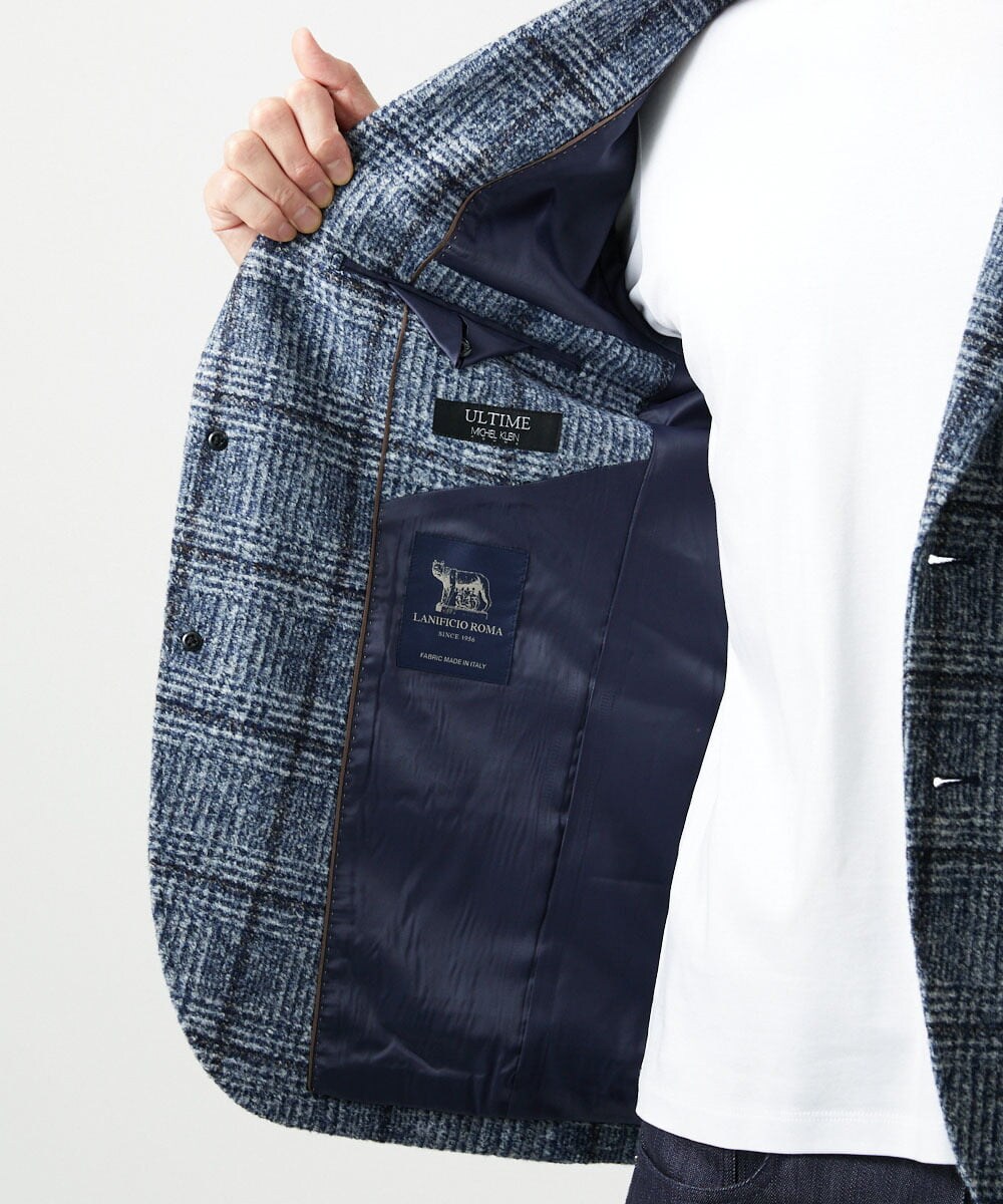 MNDAI52630 MICHEL KLEIN HOMME(ミッシェルクラン オム) チェック柄ピークドラペルジャケット ブルー