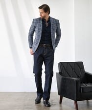 MNDAI52630 MICHEL KLEIN HOMME(ミッシェルクラン オム) チェック柄ピークドラペルジャケット ブルー