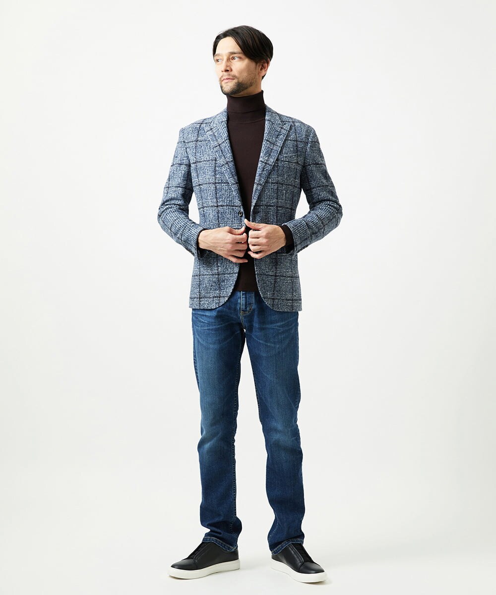 MNDAI52630 MICHEL KLEIN HOMME(ミッシェルクラン オム) チェック柄ピークドラペルジャケット ブルー