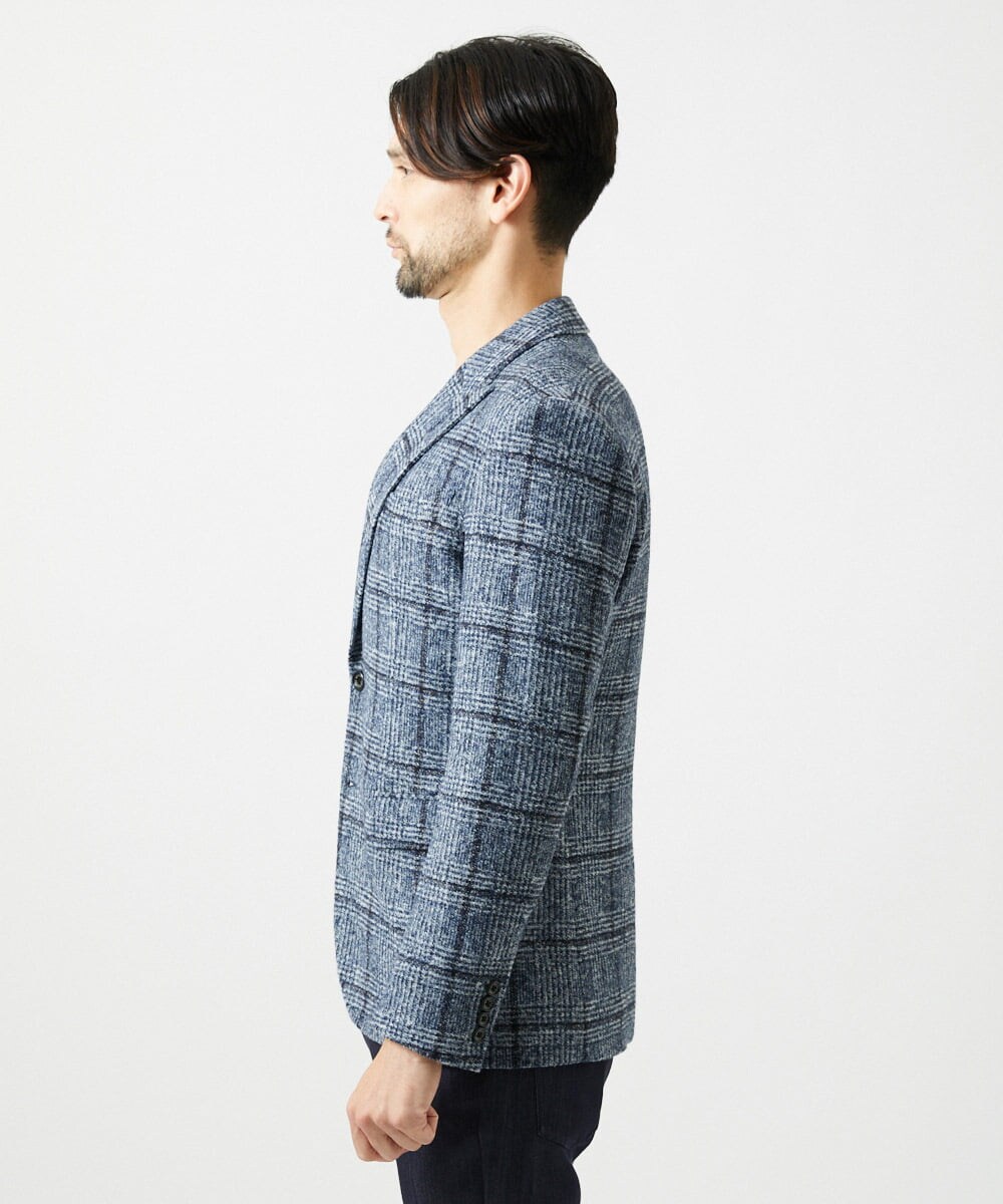 MNDAI52630 MICHEL KLEIN HOMME(ミッシェルクラン オム) チェック柄ピークドラペルジャケット ブルー