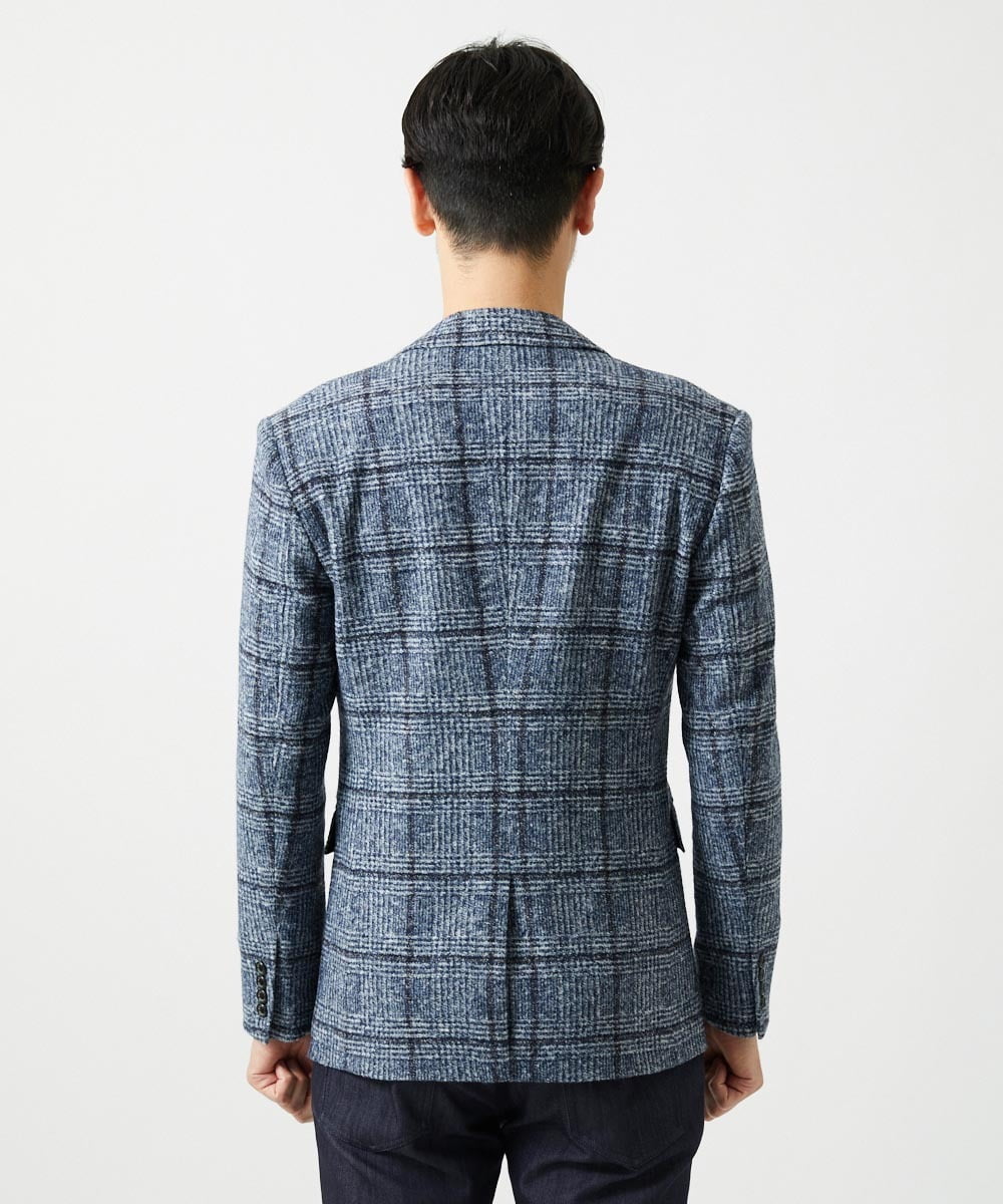 MNDAI52630 MICHEL KLEIN HOMME(ミッシェルクラン オム) チェック柄ピークドラペルジャケット ブルー