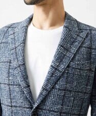MNDAI52630 MICHEL KLEIN HOMME(ミッシェルクラン オム) チェック柄ピークドラペルジャケット ブルー