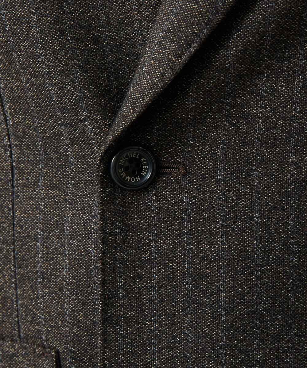 MNDAI53550 MICHEL KLEIN HOMME(ミッシェルクラン オム) ストライプ柄ウールコットンダブルジャケット ブラウン