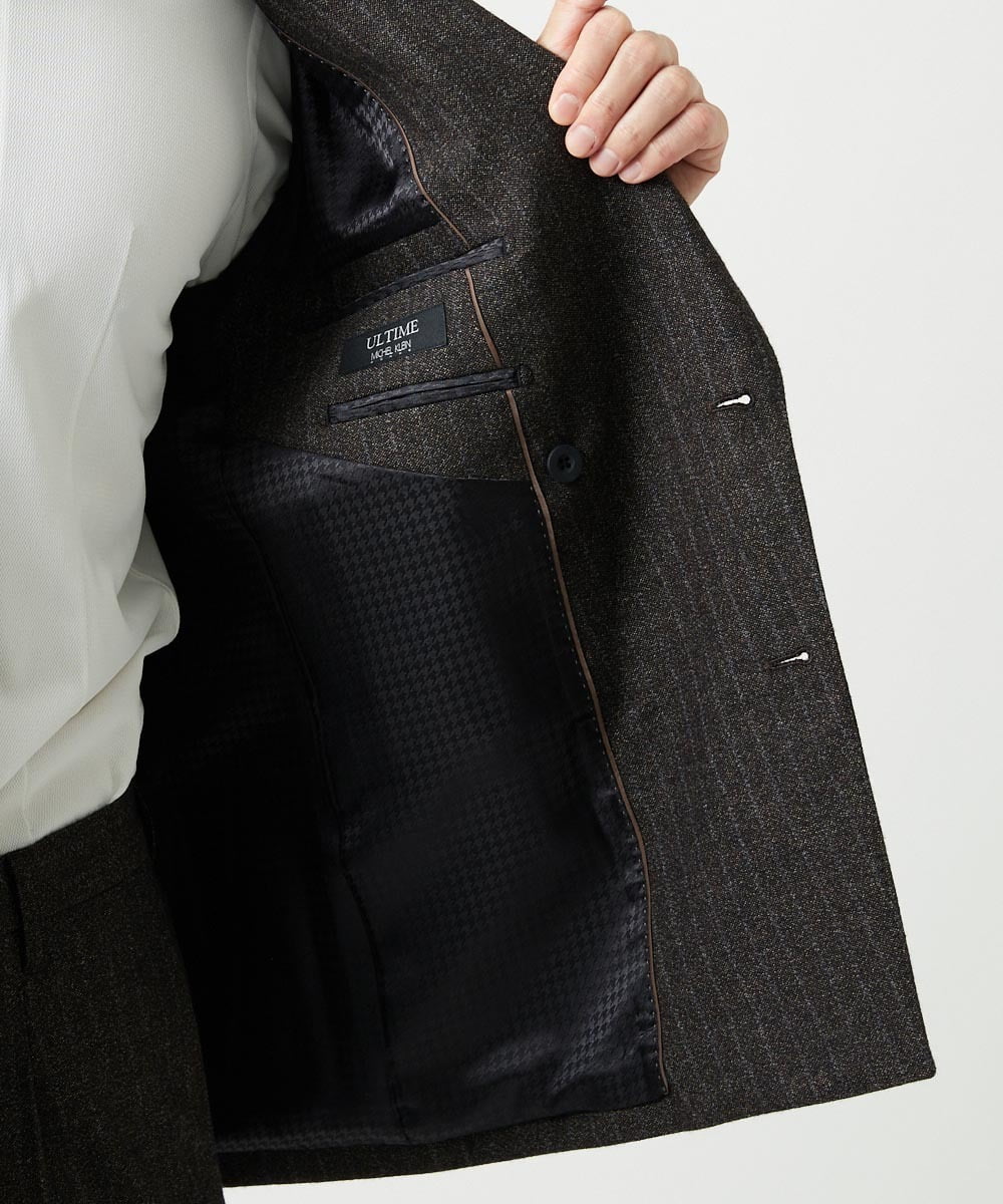 MNDAI53550 MICHEL KLEIN HOMME(ミッシェルクラン オム) ストライプ柄ウールコットンダブルジャケット ブラウン