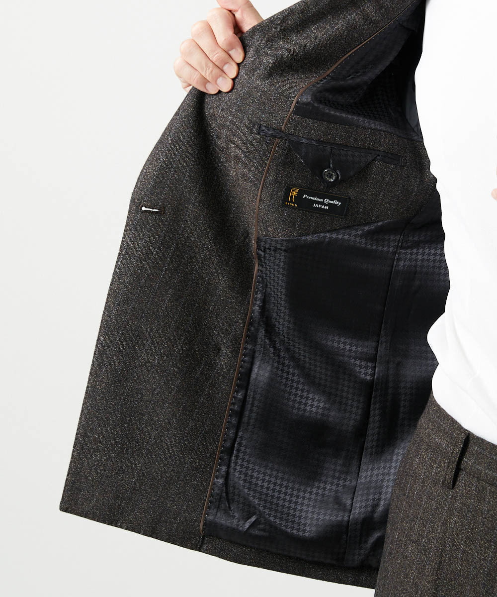 MNDAI53550 MICHEL KLEIN HOMME(ミッシェルクラン オム) ストライプ柄ウールコットンダブルジャケット ブラウン