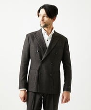 MNDAI53550 MICHEL KLEIN HOMME(ミッシェルクラン オム) ストライプ柄ウールコットンダブルジャケット ブラウン
