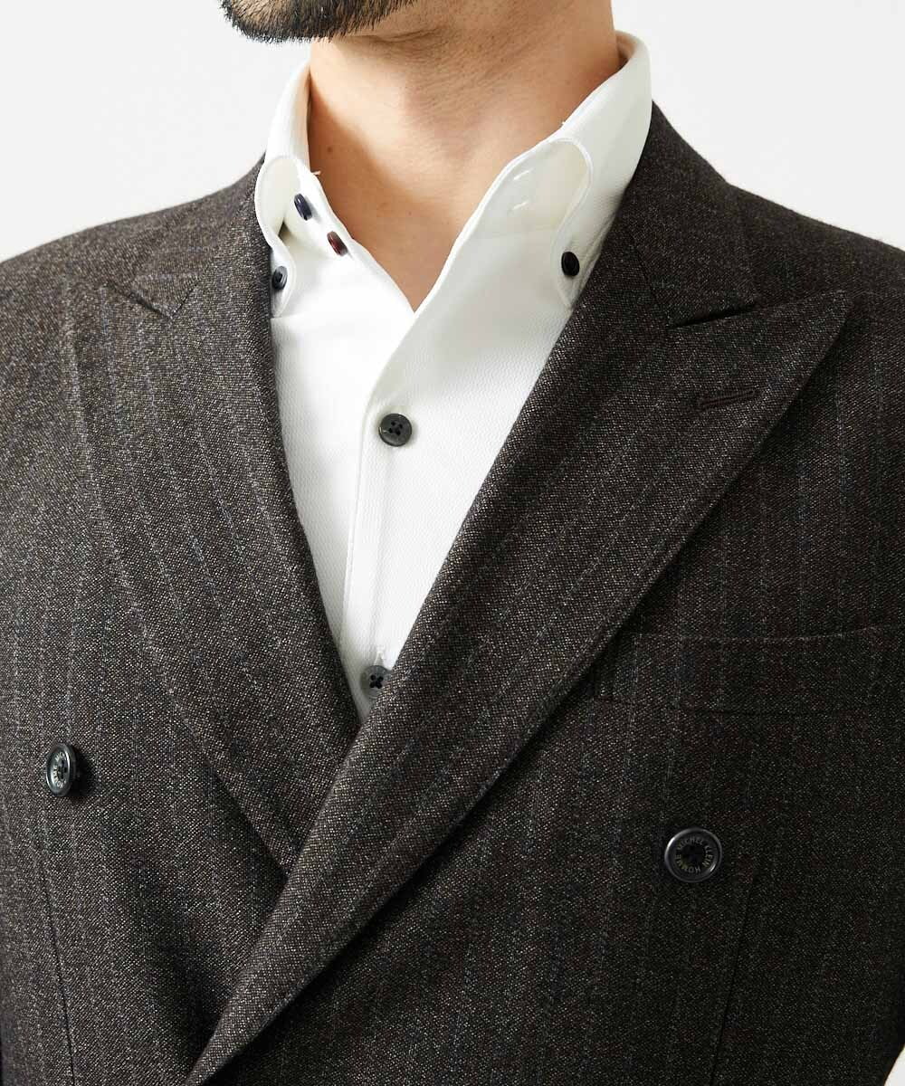 MNDAI53550 MICHEL KLEIN HOMME(ミッシェルクラン オム) ストライプ柄ウールコットンダブルジャケット ブラウン