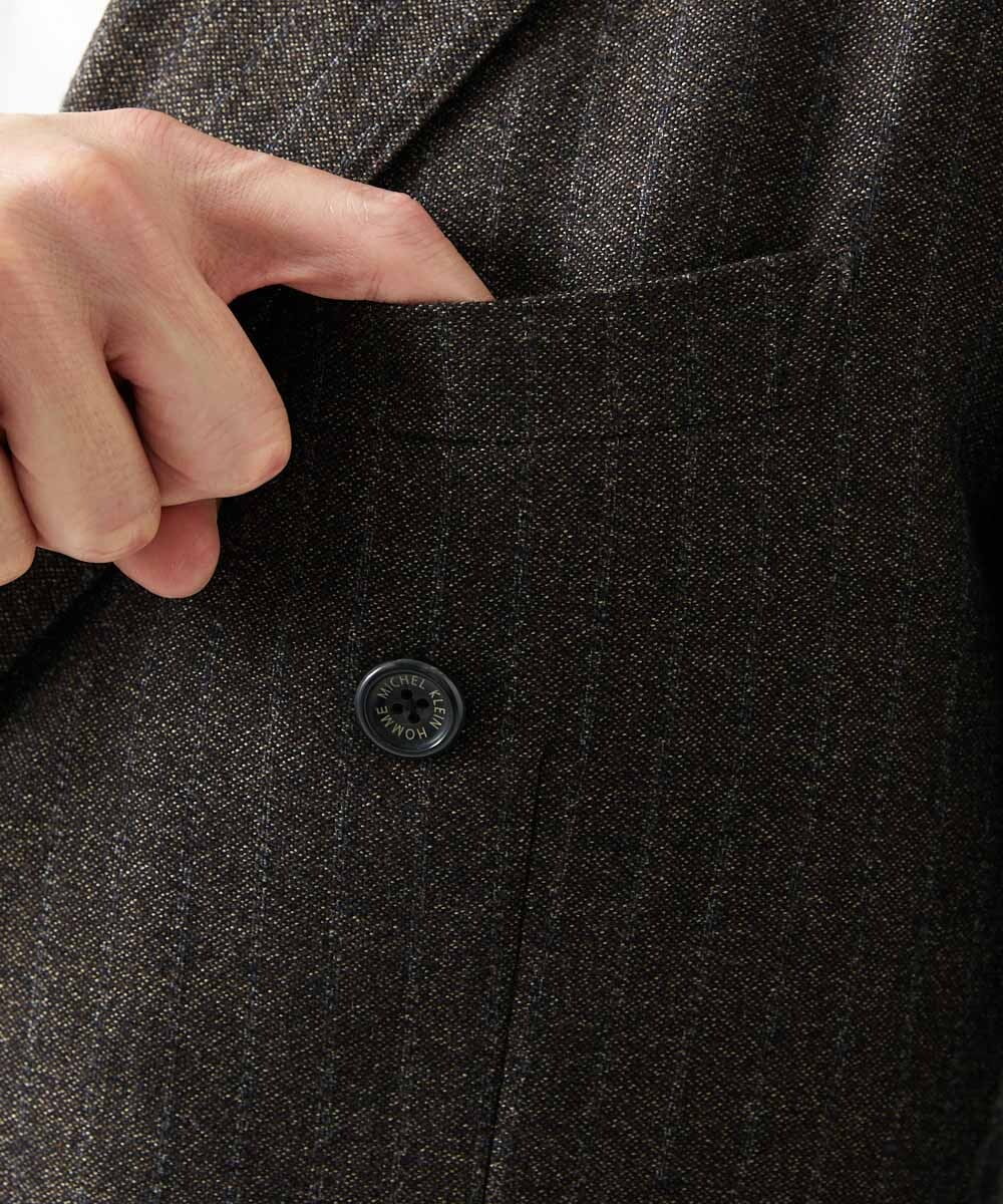 MNDAI53550 MICHEL KLEIN HOMME(ミッシェルクラン オム) ストライプ柄ウールコットンダブルジャケット ブラウン