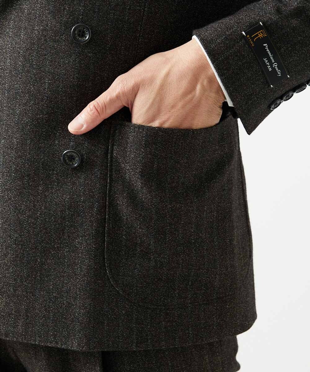 MNDAI53550 MICHEL KLEIN HOMME(ミッシェルクラン オム) ストライプ柄ウールコットンダブルジャケット ブラウン
