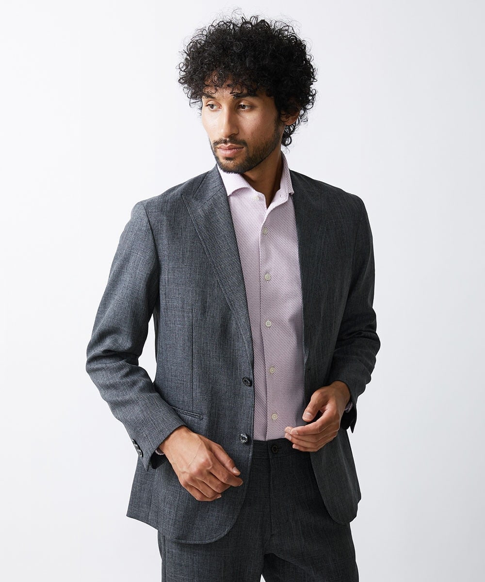 MNDAV37410 MICHEL KLEIN HOMME(ミッシェルクラン オム) ツイード調ノーカラージャケット ダークグレー(93)
