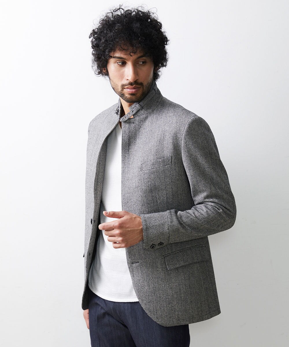 MNDAV48450 MICHEL KLEIN HOMME(ミッシェルクラン オム) 【2023年モデル】ランダムへリンボン柄コンバーチブルジャケット ダークグレー(93)