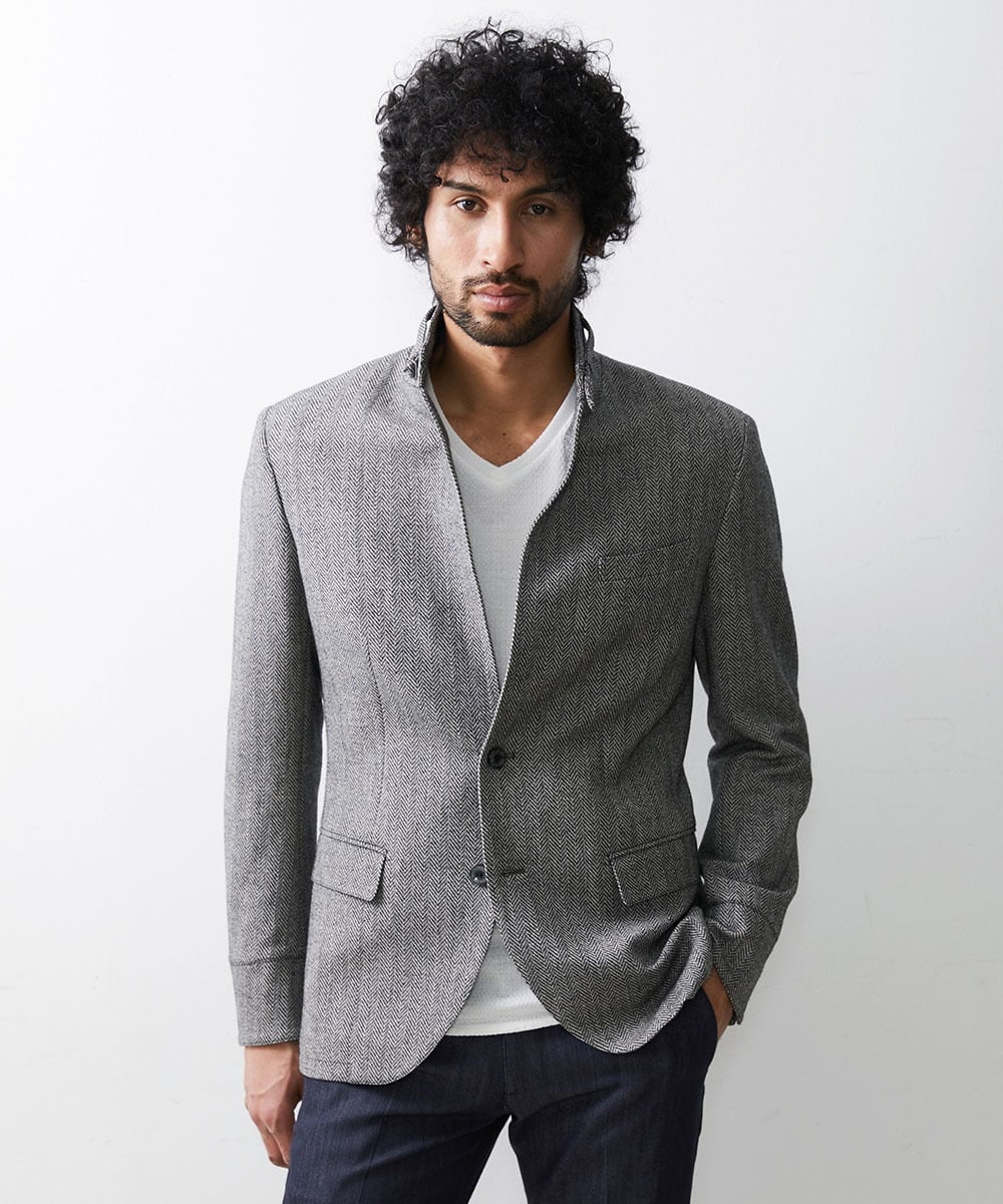 MNDAV48450 MICHEL KLEIN HOMME(ミッシェルクラン オム) 【2023年モデル】ランダムへリンボン柄コンバーチブルジャケット ダークグレー(93)
