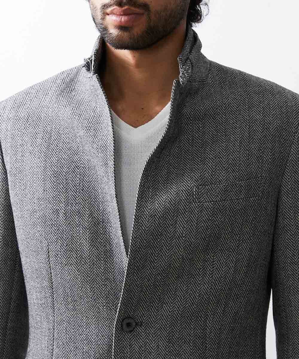 MNDAV48450 MICHEL KLEIN HOMME(ミッシェルクラン オム) 【2023年モデル】ランダムへリンボン柄コンバーチブルジャケット ダークグレー(93)