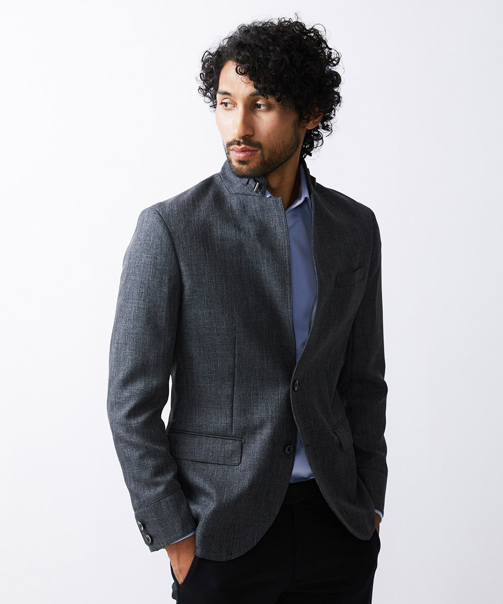 MNDAV49450 MICHEL KLEIN HOMME(ミッシェルクラン オム) ツイードコンバーチブルジャケット ダークグレー(93)