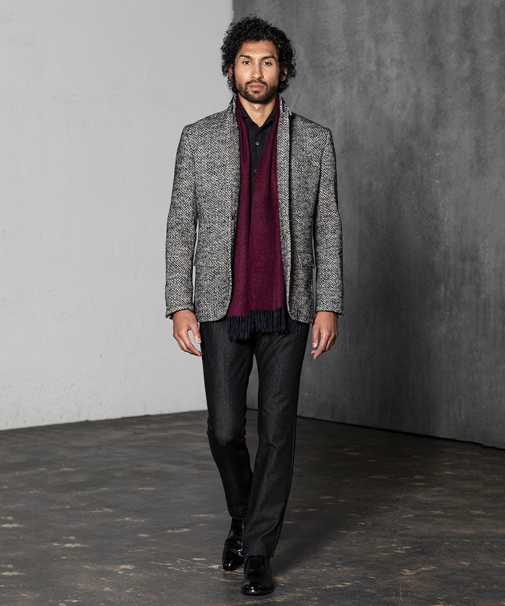 MNDAV81540 MICHEL KLEIN HOMME(ミッシェルクラン オム) ヘリンボンコンバーチブルジャケット ブラック(94)