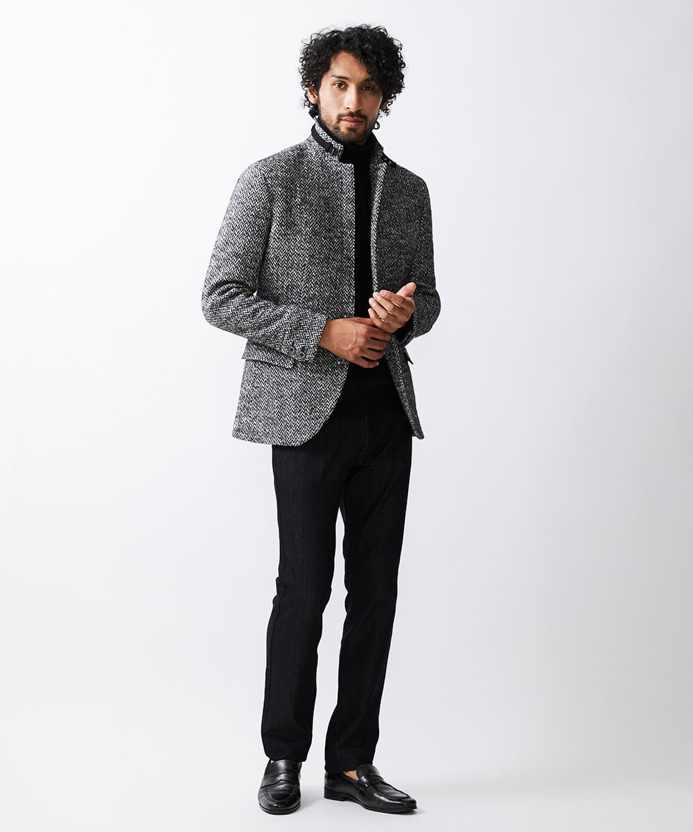 MNDAV81540 MICHEL KLEIN HOMME(ミッシェルクラン オム) ヘリンボンコンバーチブルジャケット ブラック(94)