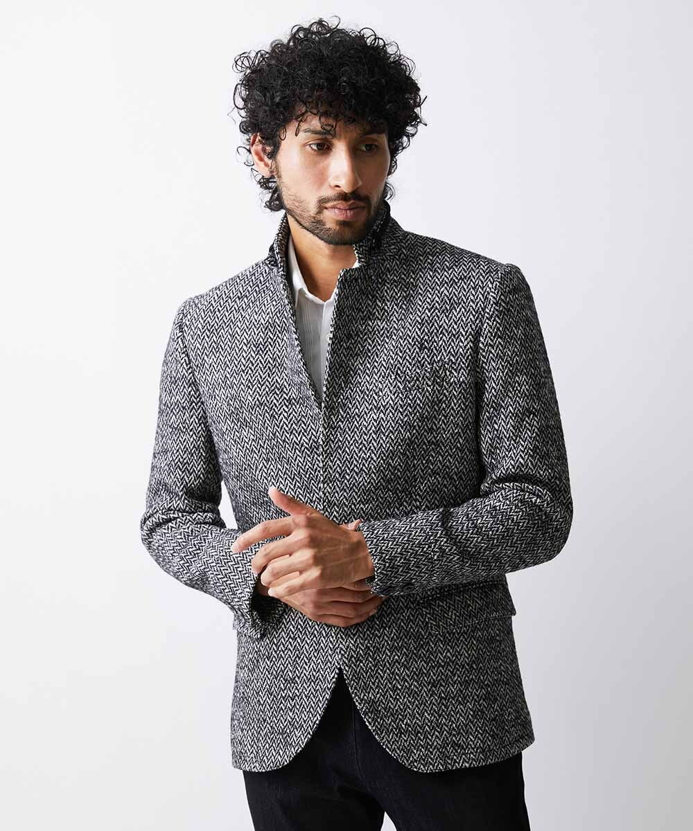 MNDAV81540 MICHEL KLEIN HOMME(ミッシェルクラン オム) ヘリンボンコンバーチブルジャケット ブラック(94)