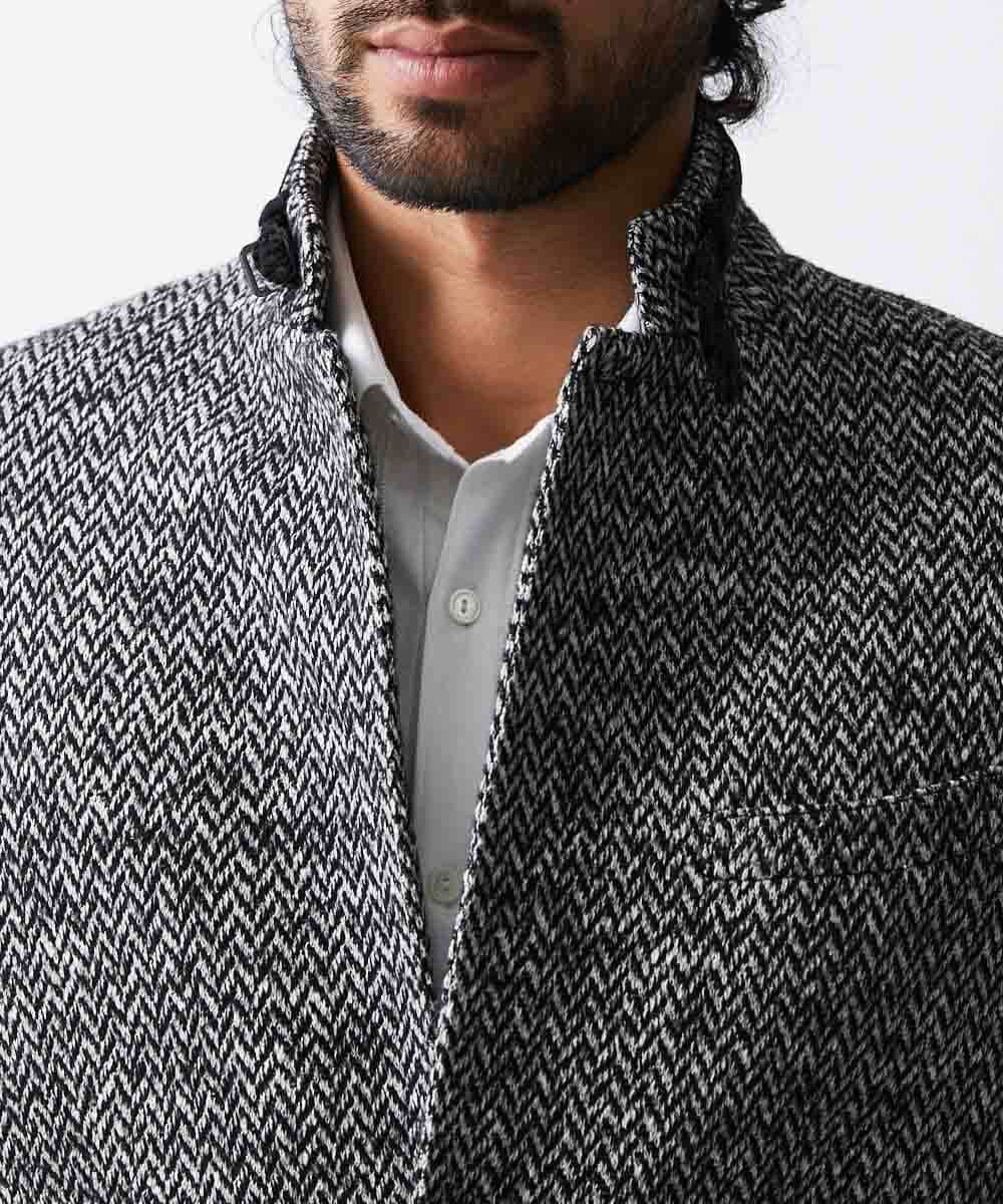 MNDAV81540 MICHEL KLEIN HOMME(ミッシェルクラン オム) ヘリンボンコンバーチブルジャケット ブラック(94)