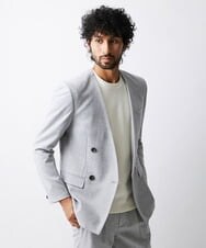 MNDAV82450 MICHEL KLEIN HOMME(ミッシェルクラン オム) ノーカラーダブルジャケット ライトグレー(91)
