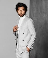 MNDAV82450 MICHEL KLEIN HOMME(ミッシェルクラン オム) ノーカラーダブルジャケット ライトグレー(91)