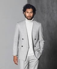 MNDAV82450 MICHEL KLEIN HOMME(ミッシェルクラン オム) ノーカラーダブルジャケット ライトグレー(91)