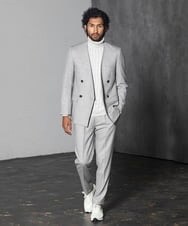 MNDAV82450 MICHEL KLEIN HOMME(ミッシェルクラン オム) ノーカラーダブルジャケット ライトグレー(91)