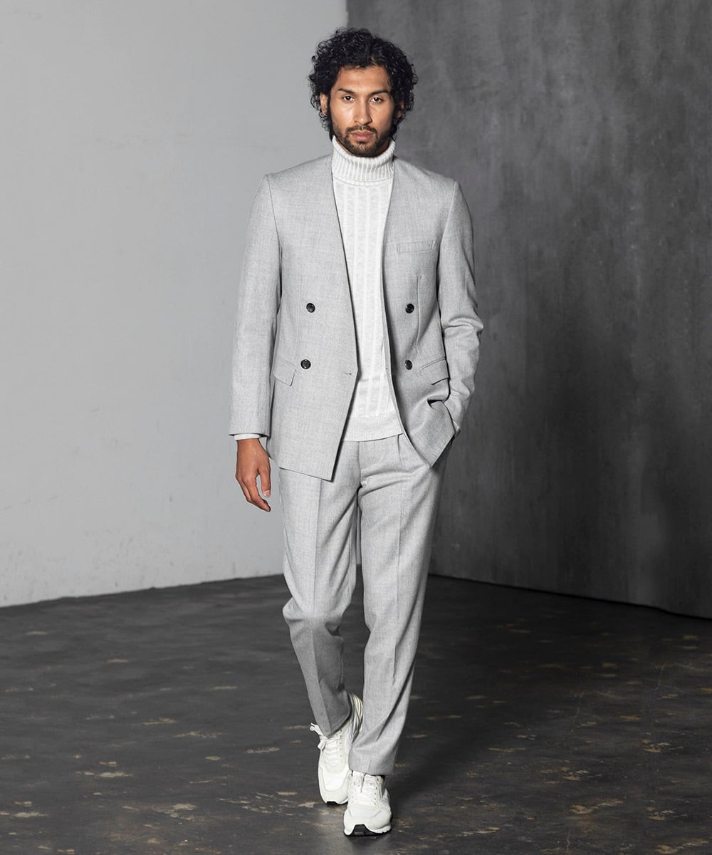 MNDAV82450 MICHEL KLEIN HOMME(ミッシェルクラン オム) ノーカラーダブルジャケット ライトグレー(91)