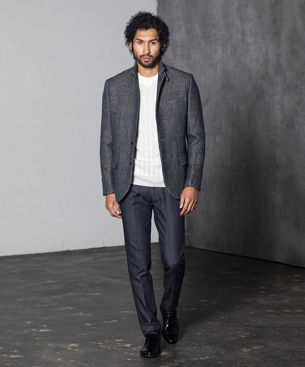 MNDAV84630 MICHEL KLEIN HOMME(ミッシェルクラン オム) ツイードコンバーチブルジャケット ブルー(55)