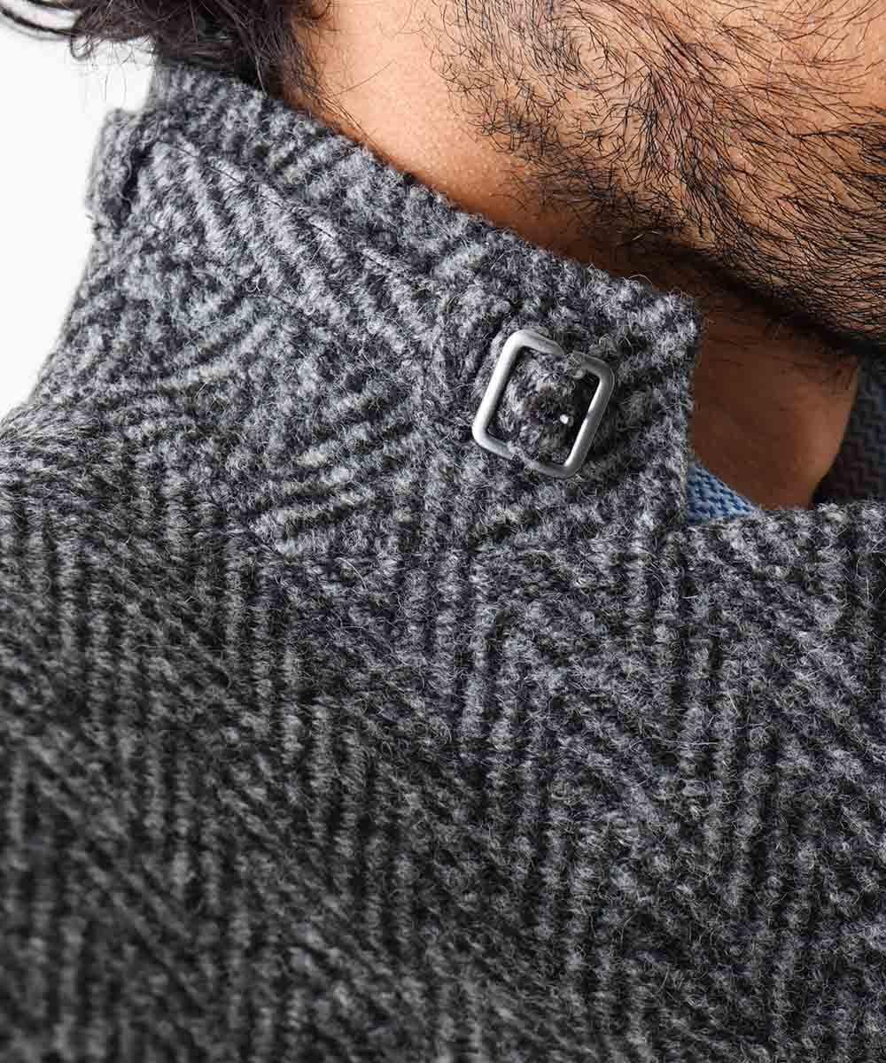 MNDCA73590 MICHEL KLEIN HOMME(ミッシェルクラン オム) へリンボン柄コンバーチブルウールジャケット ダークグレー