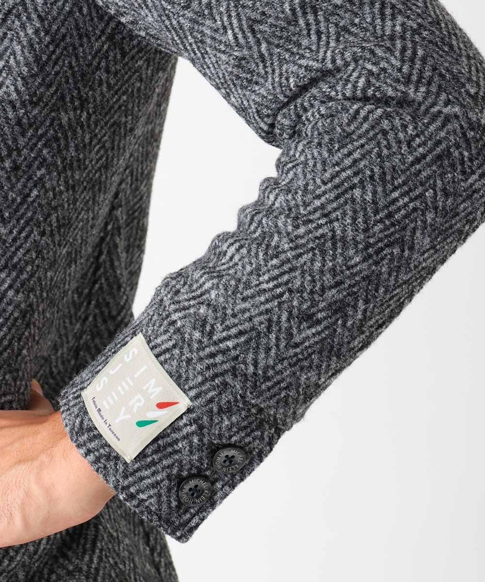 MNDCA73590 MICHEL KLEIN HOMME(ミッシェルクラン オム) へリンボン柄コンバーチブルウールジャケット ダークグレー