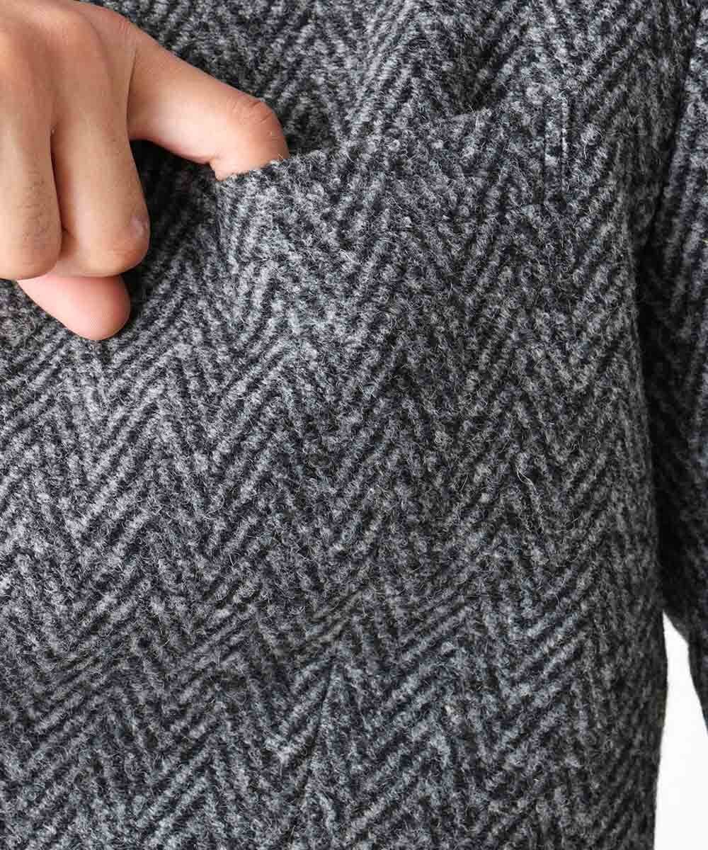 MNDCA73590 MICHEL KLEIN HOMME(ミッシェルクラン オム) へリンボン柄コンバーチブルウールジャケット ダークグレー