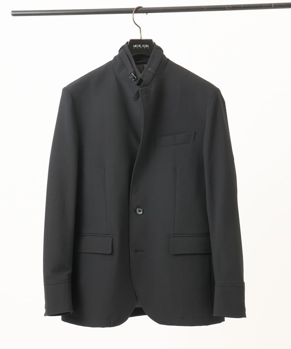 MNDCD51490 MICHEL KLEIN HOMME(ミッシェルクラン オム) 【セットアップ】ビックへリンボンコンバーチブルジャケット ブラック