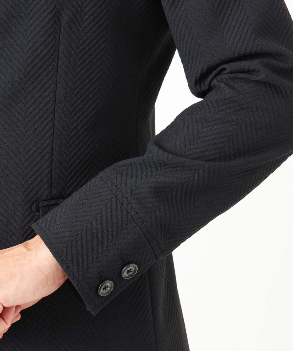 MNDCD51490 MICHEL KLEIN HOMME(ミッシェルクラン オム) 【セットアップ】ビックへリンボンコンバーチブルジャケット ブラック