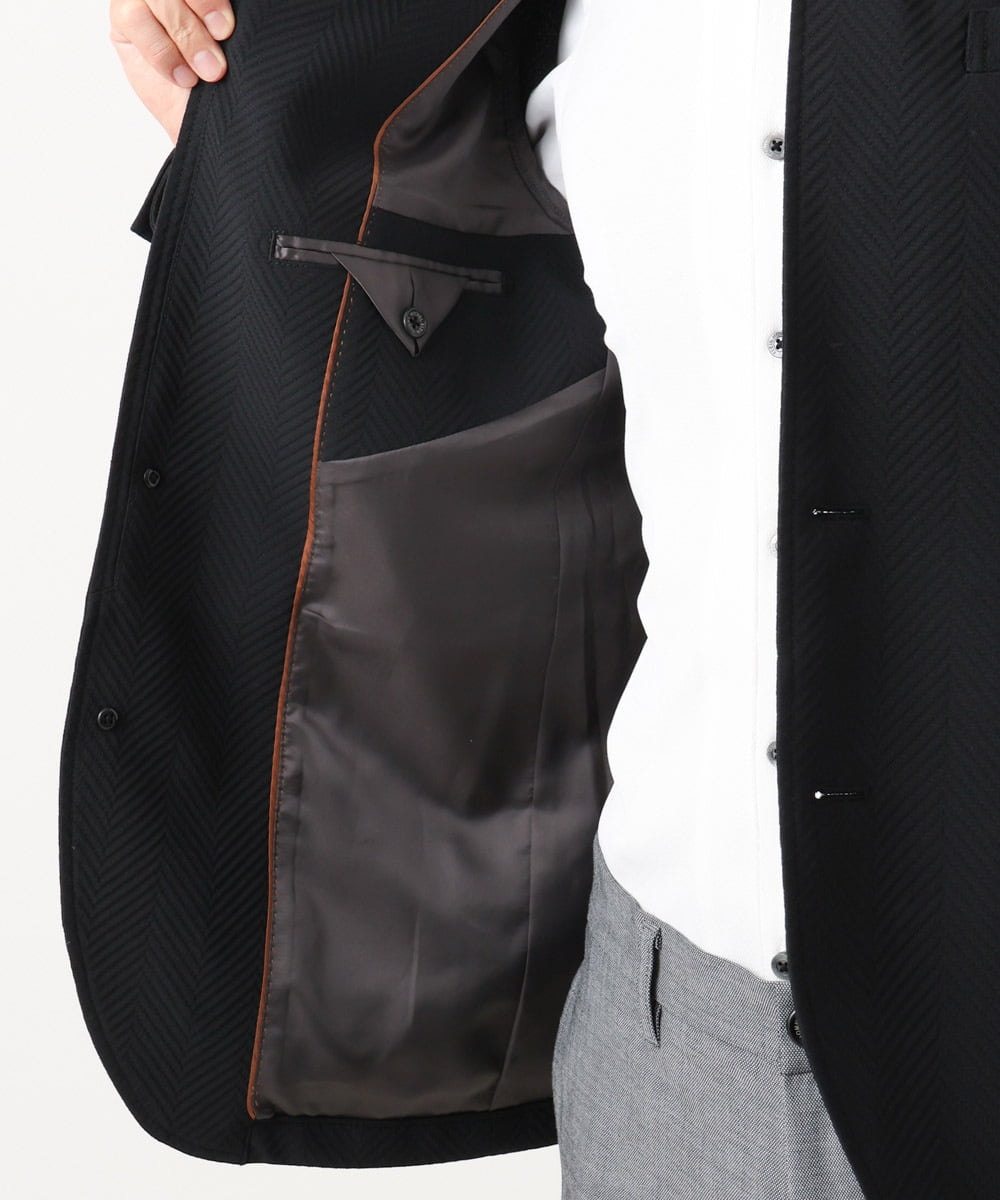 MNDCD51490 MICHEL KLEIN HOMME(ミッシェルクラン オム) 【セットアップ】ビックへリンボンコンバーチブルジャケット ブラック