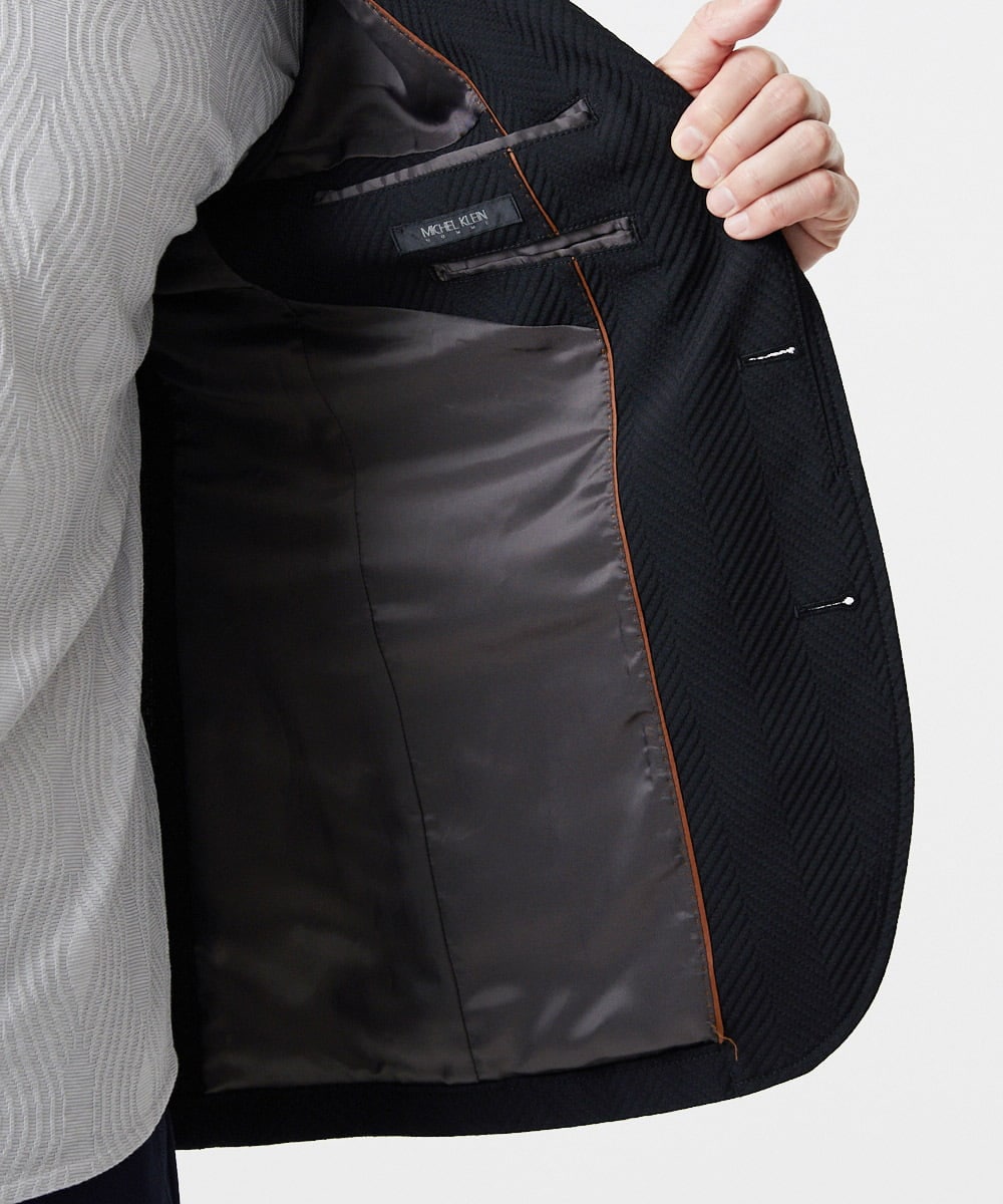 MNDCD51490 MICHEL KLEIN HOMME(ミッシェルクラン オム) 【セットアップ】ビックへリンボンコンバーチブルジャケット ブラック