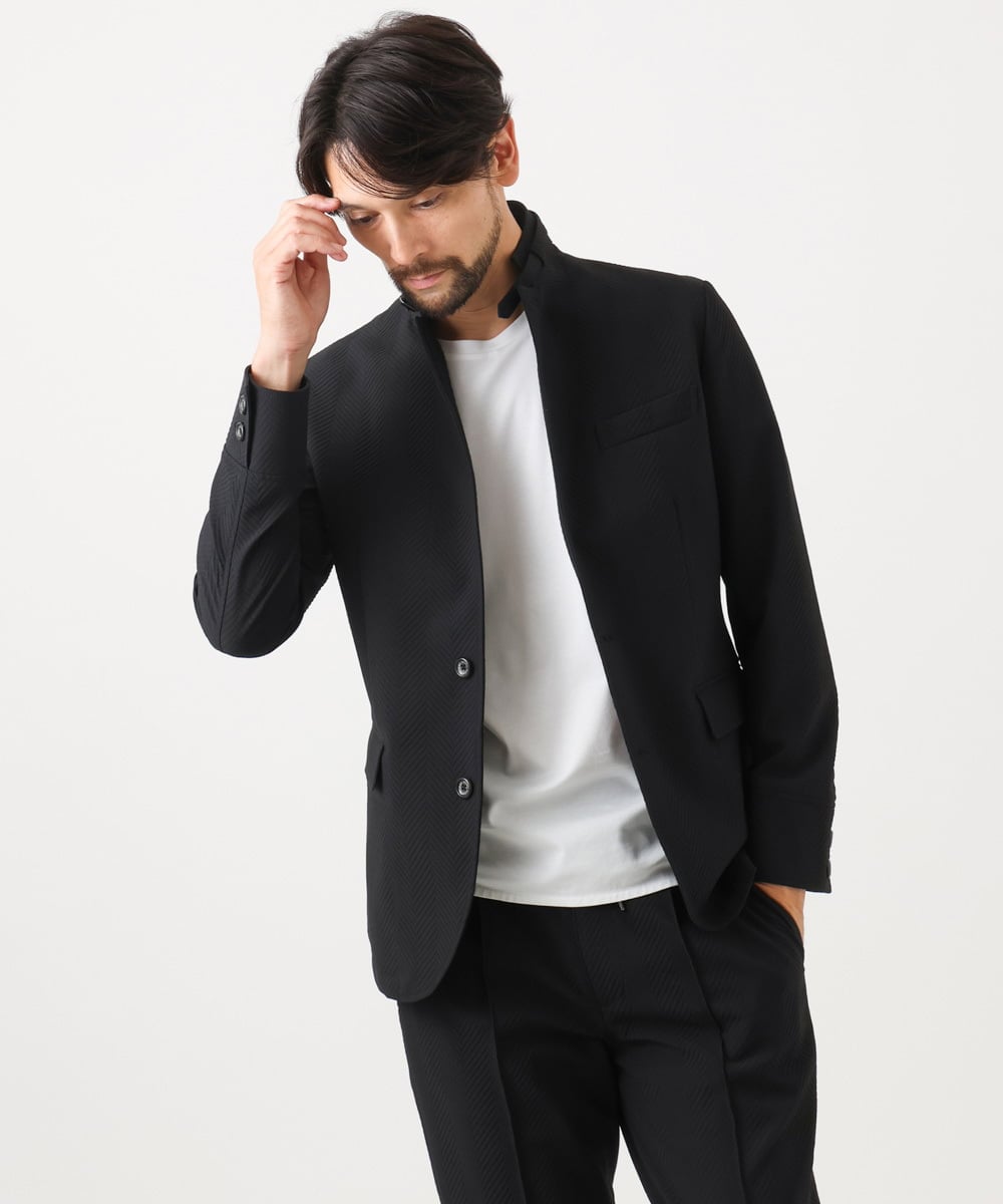 MNDCD51490 MICHEL KLEIN HOMME(ミッシェルクラン オム) 【セットアップ】ビックへリンボンコンバーチブルジャケット ブラック